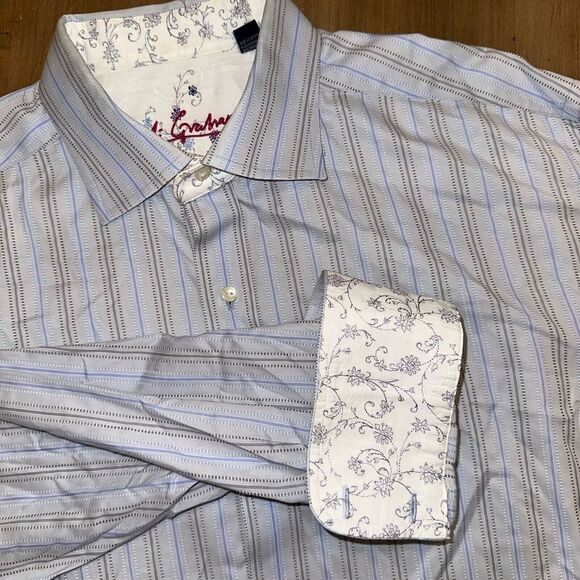 Robert Graham Mens Shirt XL Striped Button Down Flip Cuff Cotton Long Sleeve - Picture 1 of 9